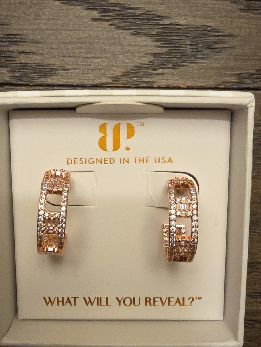 BP ~April Rose Gold Crystal Hinge Hoop Earrings